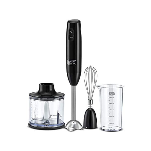 BLACK+DECKER 3-in-1 Hand Blender With Chopper, 600 Watt, Black - HB600