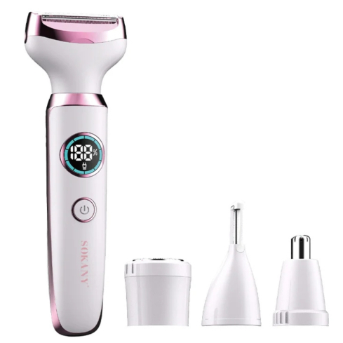 Sokany Epilator 4-in-1 LED Display in Pink and White - SK-16087 | ماكينة إزالة شعر سوكاني 4 في 1 بشاشة LED باللون وردي وأبيض - SK-16087