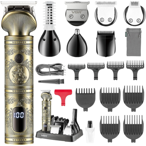 VGR 6 in 1 Professional Grooming Kit 180 Min Runtime 16 Length Settings LED Display in Gold - V-106 | طقم عناية وحلاقة في جي آر 6 في 1 احترافي 180 دقيقة تشغيل 16 إعداد طول شاشة LED باللون ذهبي - V-106