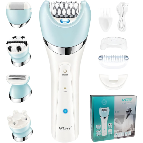 VGR Lady Grooming Set 5 in 1 1400 mAh IPX4 Washable in White - V-703 | طقم عناية شخصية للسيدات في جي آر 5 في 1 1400 مللي أمبير قابل للغسل IPX4 باللون أبيض - V-703