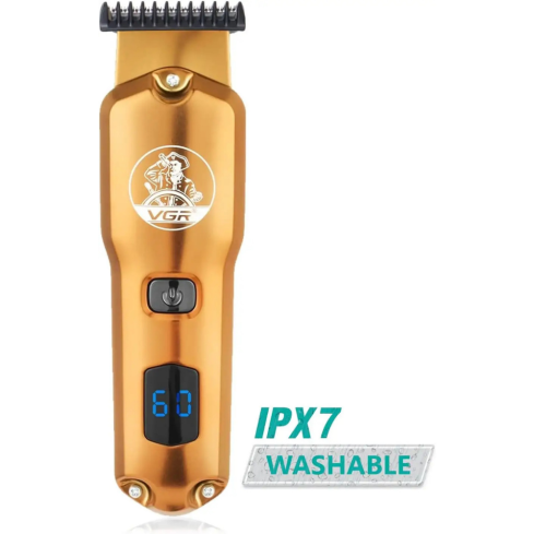 VGR Professional Hair and Beard Trimmer 60 Min Runtime 4 Guide Combs LED Display in Grey - V-927 | ماكينة تشذيب شعر ولحية في جي آر احترافية 60 دقيقة تشغيل 4 أمشاط توجيه شاشة LED باللون رمادي - V-927