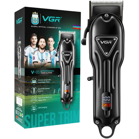 VGR Professional Hair Clipper 2500 mAh 300 Minutes Runtime Digital Display in Black - V-051 | ماكينة حلاقة شعر في جي آر احترافية 2500 مللي أمبير 300 دقيقة تشغيل شاشة رقمية باللون أسود - V-051