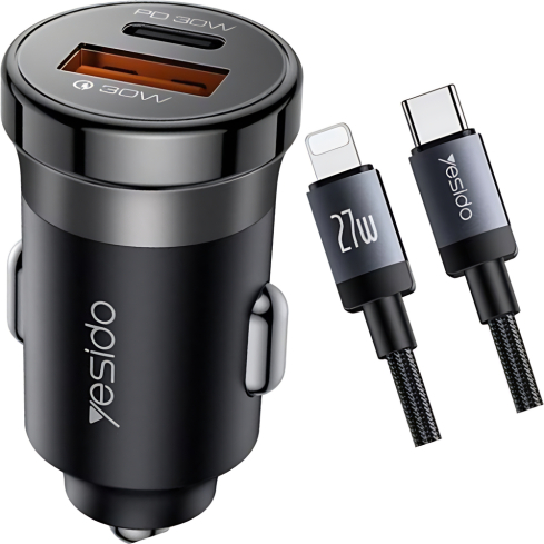 Yesido Car Charger 30W in Black | شاحن سيارة يسيدو 30 وات باللون أسود
