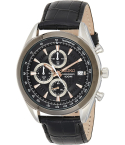 Seiko SSB183P1 Mens Quartz Watch with Leather Strap, Analog Display - Silver Black