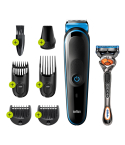 Braun All-in-One Trimmer 5 7-in-1 5 Attachments with Gillette Razor in Black and Blue - MGK5245