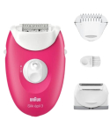 Braun Silk-épil 3 Corded Epilator 20 MicroGrip Tweezers SmartLight in White and Pink - SE3-032