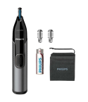 Philips Nose Trimmer Series 3000 Nose Ear and Eyebrow Trimmer 2 Eyebrow Combs in Black and Grey - NT3650/16 | ماكينة حلاقة فيليبس للأنف والأذن والحواجب سيريز 3000 مشطان للحواجب باللون أسود ورمادي - NT3650/16