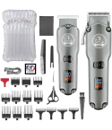 VGR Professional Hair Clipper and Trimmer Set 14 Guide Combs IPX6 in Silver - V-675